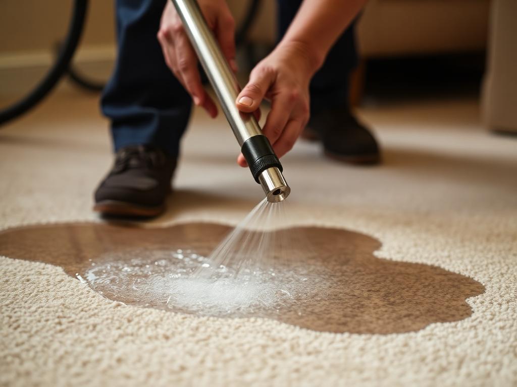 Flood damage cleaning crew removing silt and contaminated residues from a soaked ground-floor property after a category 3 water event.